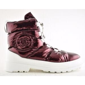 Chanel 18K Red Metallized Fabric CC Logo Snow Winter Drawstring Short Boots 42